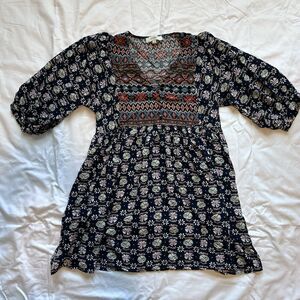 Umgee Top S Flowy Boho Hippie Peasant Long Babydoll Shirt Blouse or Mini Dress
